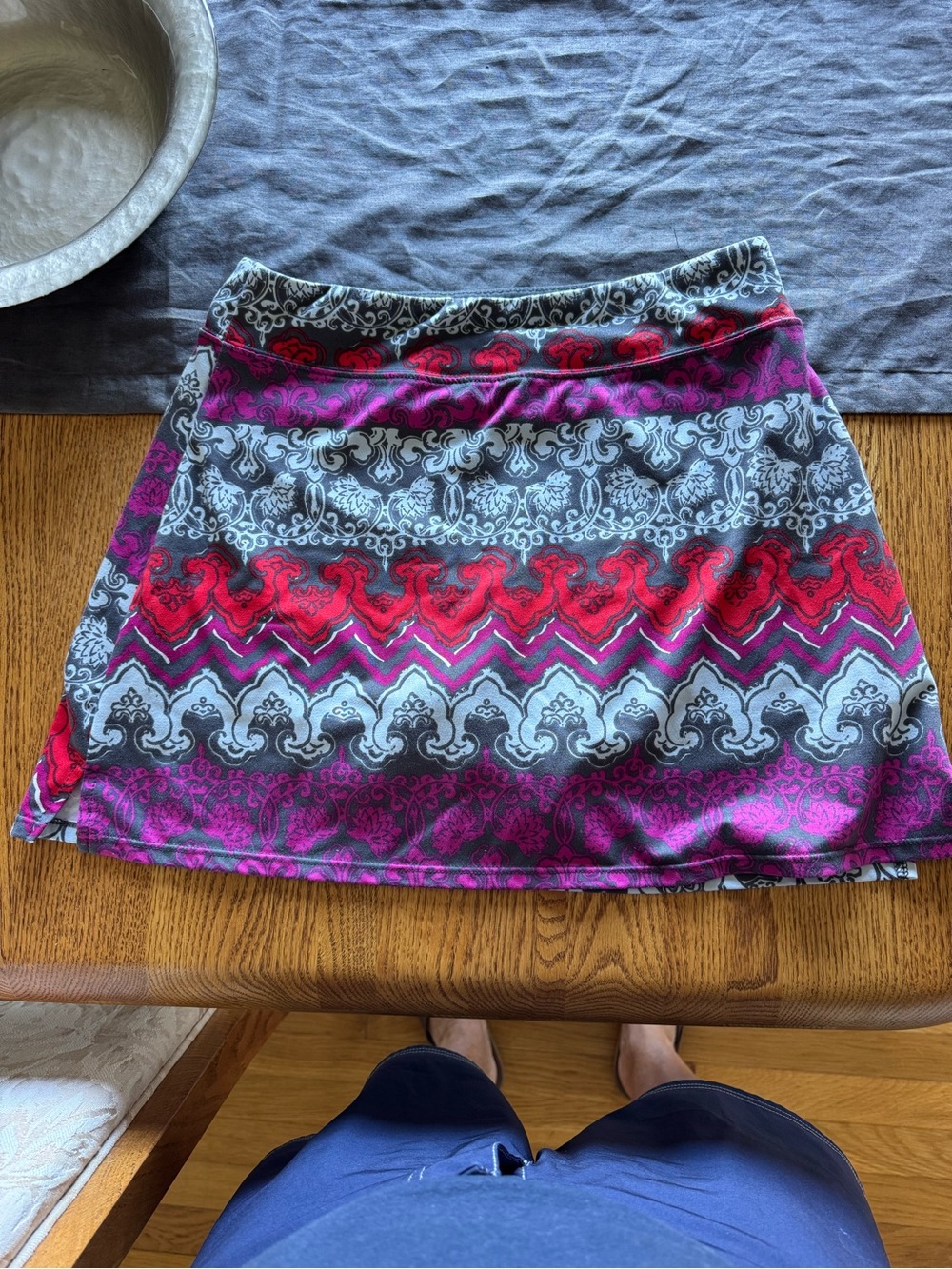 Tranquility Women's Mini Skirt in Pink, Red and Gray Pattern